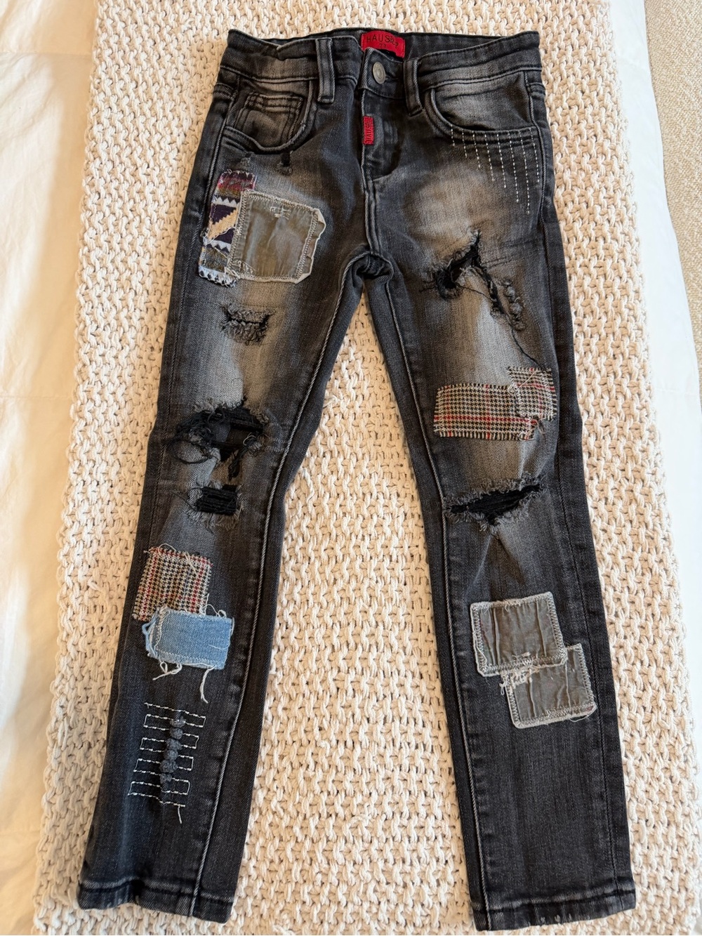 Boys' Distressed Black Patchwork Jeans